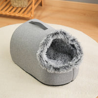 HKM-3576381 Portable Warm Closed Plush Pet Nest Bed in Brown and Gray for Cats and Small Dogs
