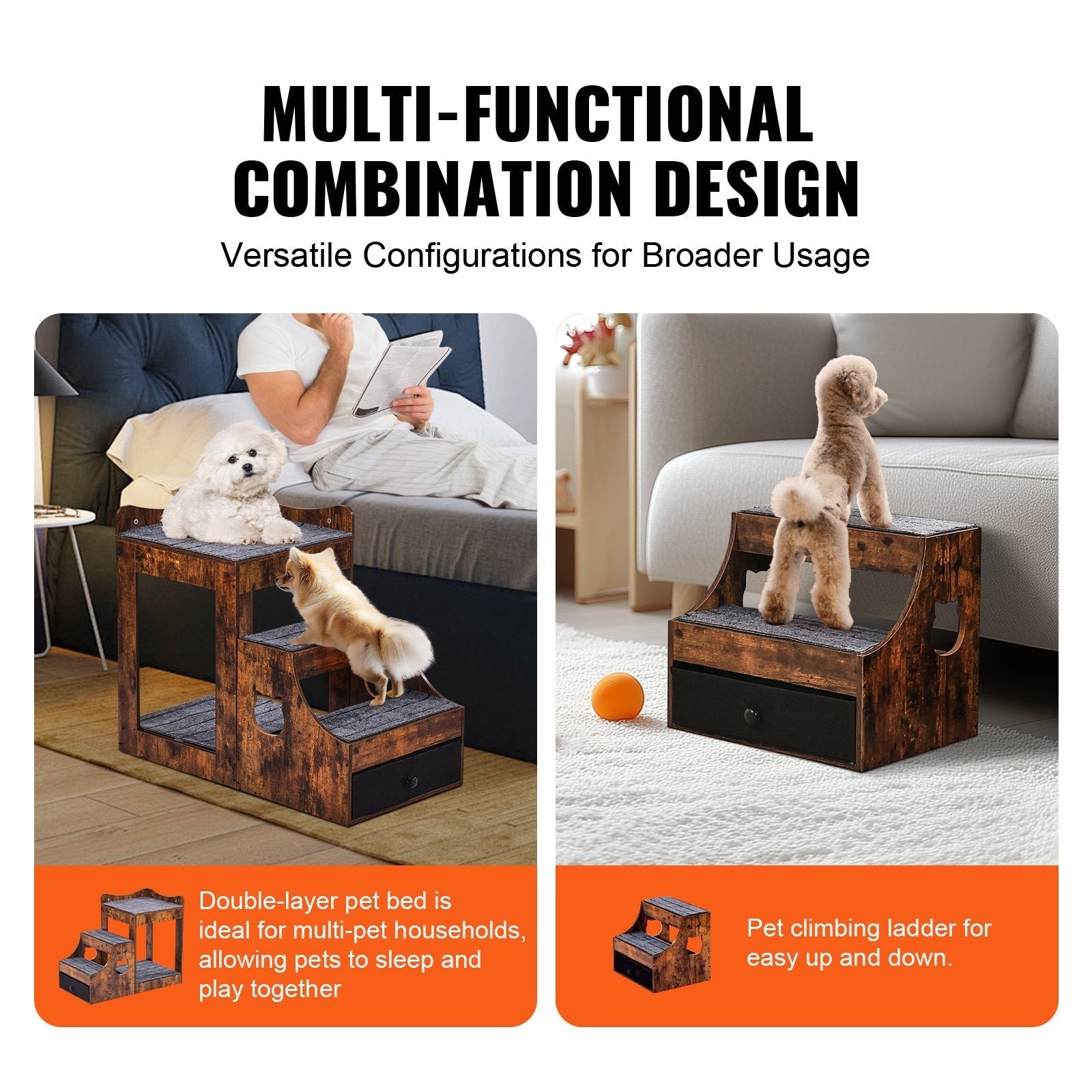 HKM-3578941 Multifunctional Pet Bunk Bed with Stairs and Window Perch for Dogs and Cats