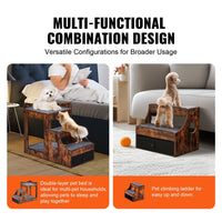 HKM-3578941 Multifunctional Pet Bunk Bed with Stairs and Window Perch for Dogs and Cats