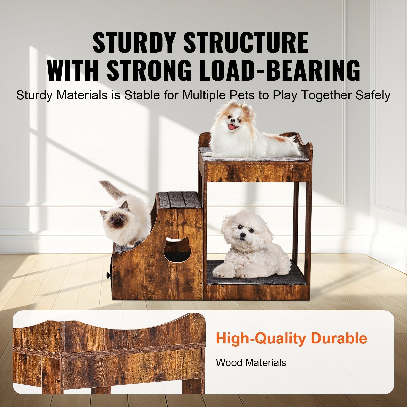 HKM-3578941 Multifunctional Pet Bunk Bed with Stairs and Window Perch for Dogs and Cats