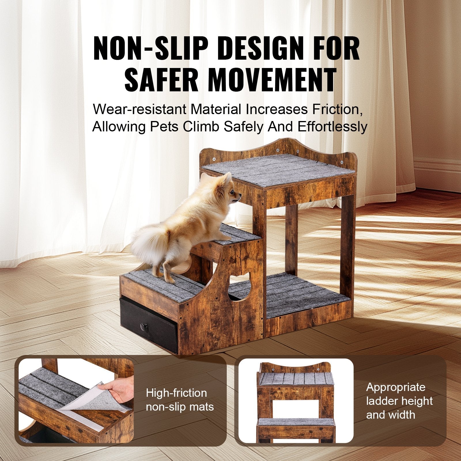 HKM-3578941 Multifunctional Pet Bunk Bed with Stairs and Window Perch for Dogs and Cats