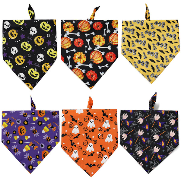 HKM-3580093 Halloween Triangle Dog Bib - Polyester Saliva Towel for Dogs, 70x48x48cm, Various Styles