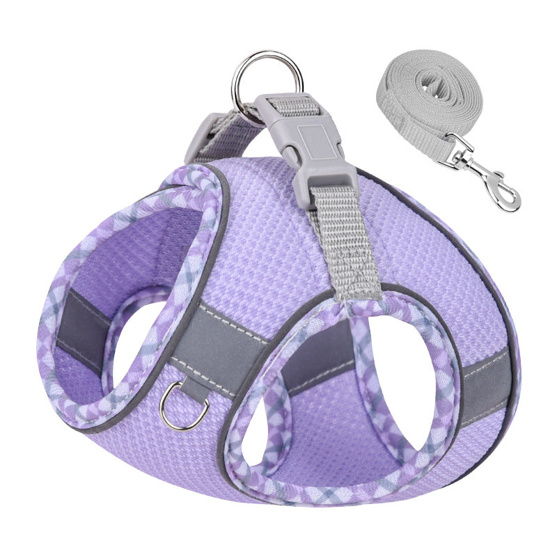HKM-3582269 Reflective Plaid Dog Harness with Traction Rope - Adjustable Fit for Comfort and Safety