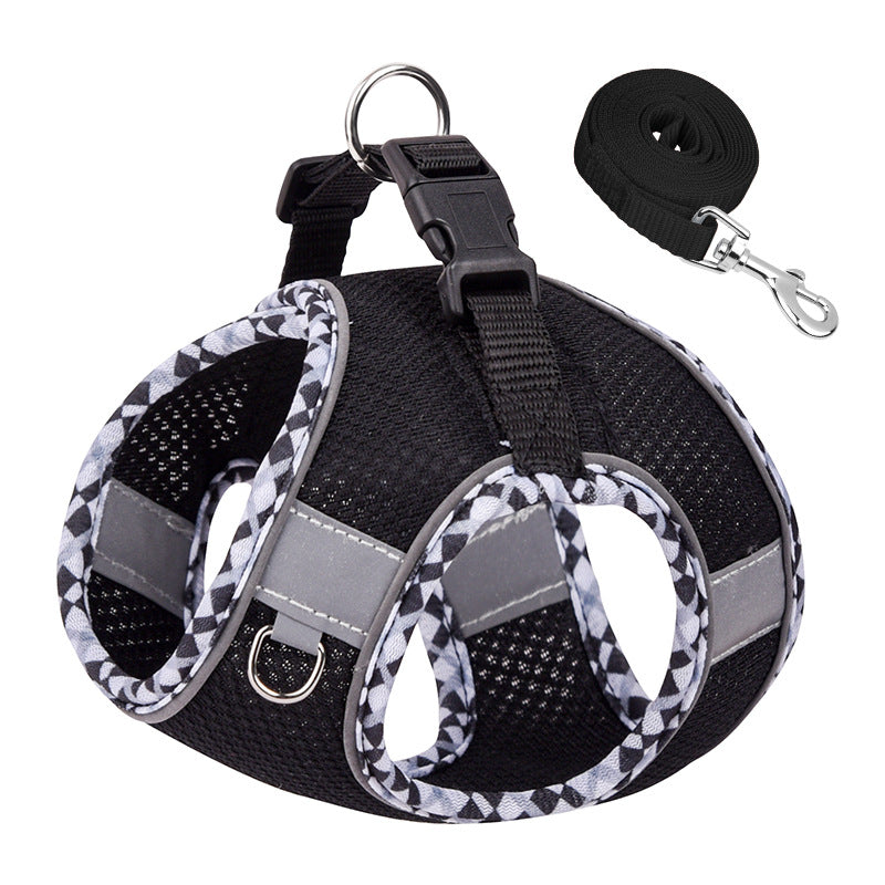 HKM-3582269 Reflective Plaid Dog Harness with Traction Rope - Adjustable Fit for Comfort and Safety