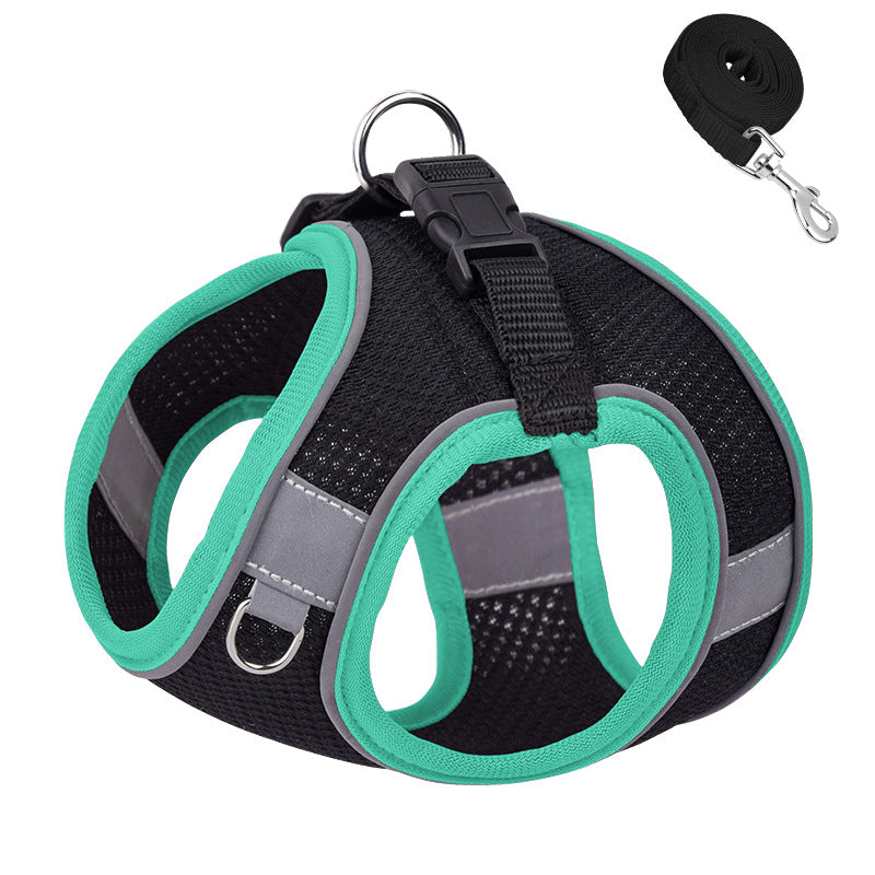 HKM-3582269 Reflective Plaid Dog Harness with Traction Rope - Adjustable Fit for Comfort and Safety