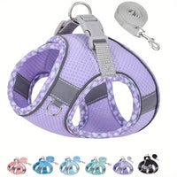 HKM-3582269 Reflective Plaid Dog Harness with Traction Rope - Adjustable Fit for Comfort and Safety