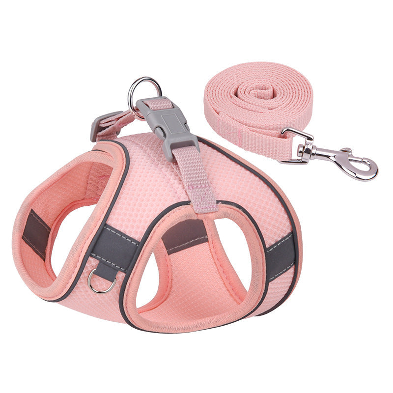 HKM-3582269 Reflective Plaid Dog Harness with Traction Rope - Adjustable Fit for Comfort and Safety