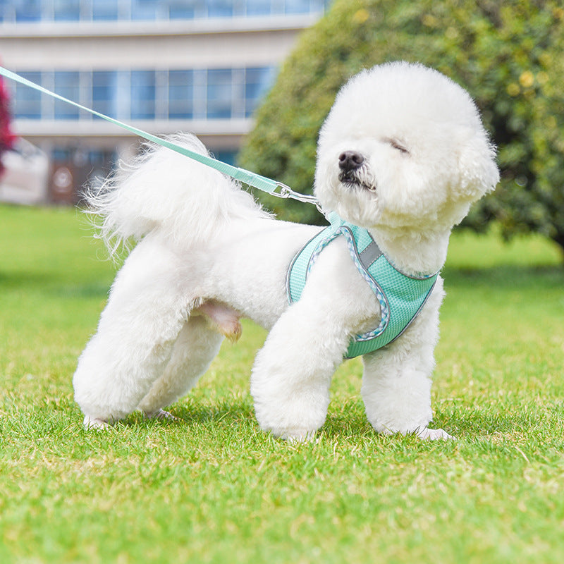 HKM-3582269 Reflective Plaid Dog Harness with Traction Rope - Adjustable Fit for Comfort and Safety