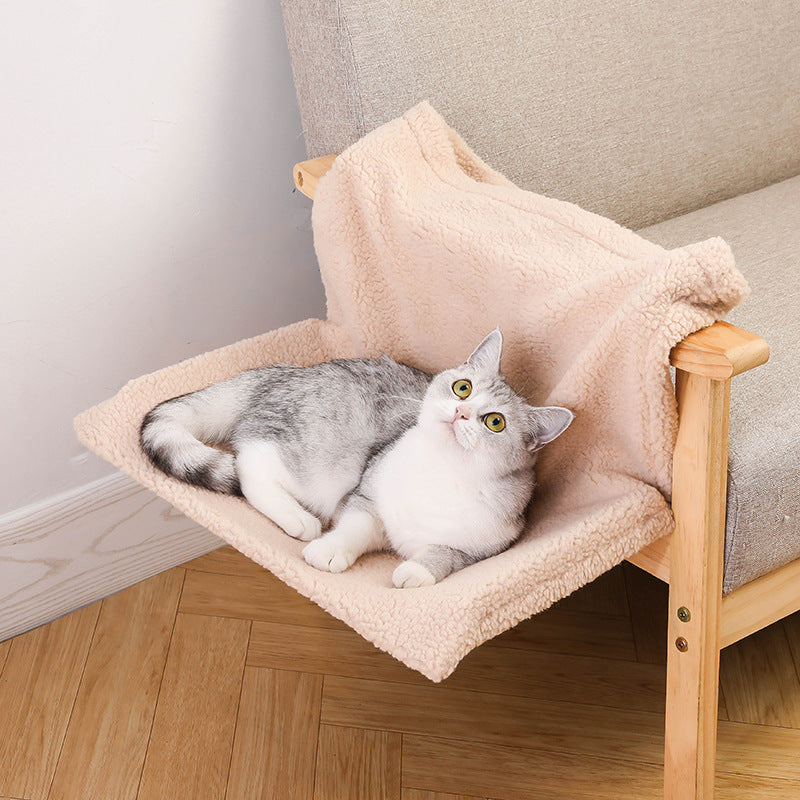 HKM-358227 L-shaped Plush Cat Hammock Nest in Lamb and Rabbit Fur Options