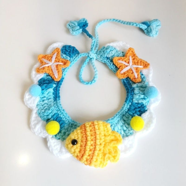 HKM-3584445 Hand-Woven Wool Cat Collar with Cartoon Designs in Multiple Colors and Sizes