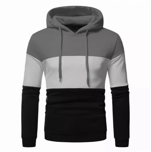 HKM-358483 Men's Custom Sweatshirt Autumn and Winter 3 Color Splicing Pullover Hooded Casual Sweatshirt Set