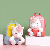 HKM-358547 Lightweight Toddler Backpack for Girls - Ideal Preschool School Bag with Stuffed Toy Features