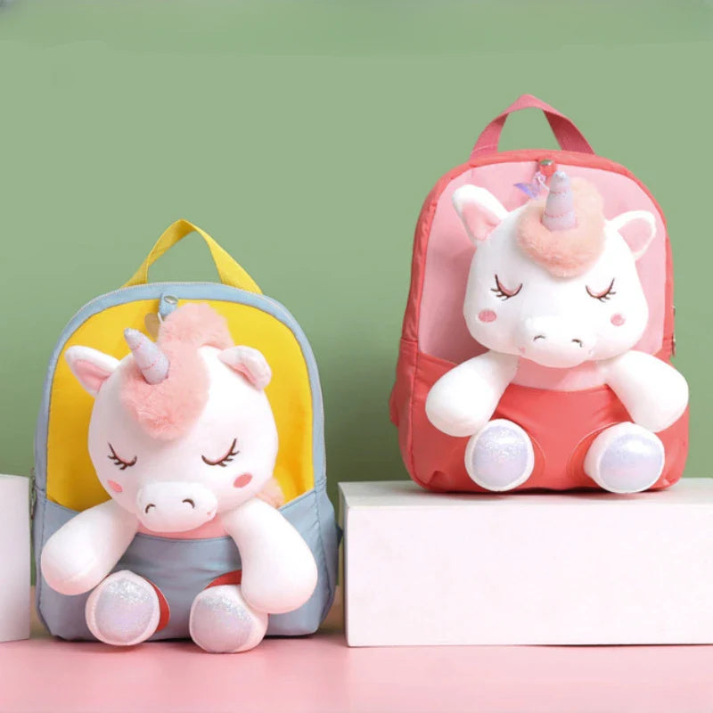 HKM-358547 Lightweight Toddler Backpack for Girls - Ideal Preschool School Bag with Stuffed Toy Features