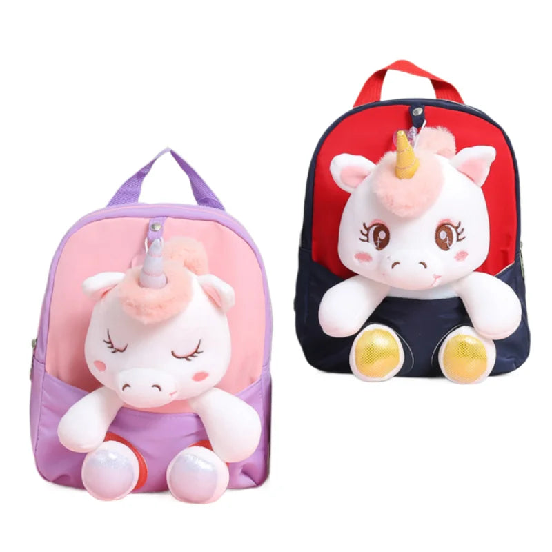 HKM-358547 Lightweight Toddler Backpack for Girls - Ideal Preschool School Bag with Stuffed Toy Features