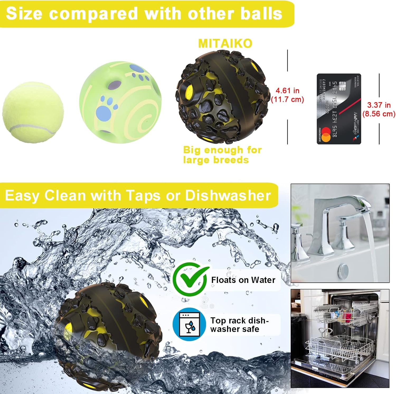 HKM-3585725 Durable Wobble Dog Ball Toy for Aggressive Chewers - Squeaky Giggle Sound, Non-Toxic Rubber, Teeth Cleaning Design