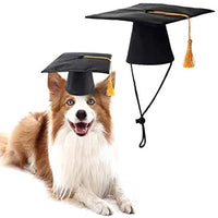 HKM-3586621 Black Doctoral Hat and Bow Tie Set for Pets, Size S, Polyester Material