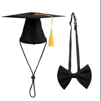 HKM-3586621 Black Doctoral Hat and Bow Tie Set for Pets, Size S, Polyester Material