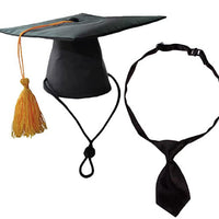 HKM-3586621 Black Doctoral Hat and Bow Tie Set for Pets, Size S, Polyester Material