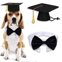 HKM-3586621 Black Doctoral Hat and Bow Tie Set for Pets, Size S, Polyester Material