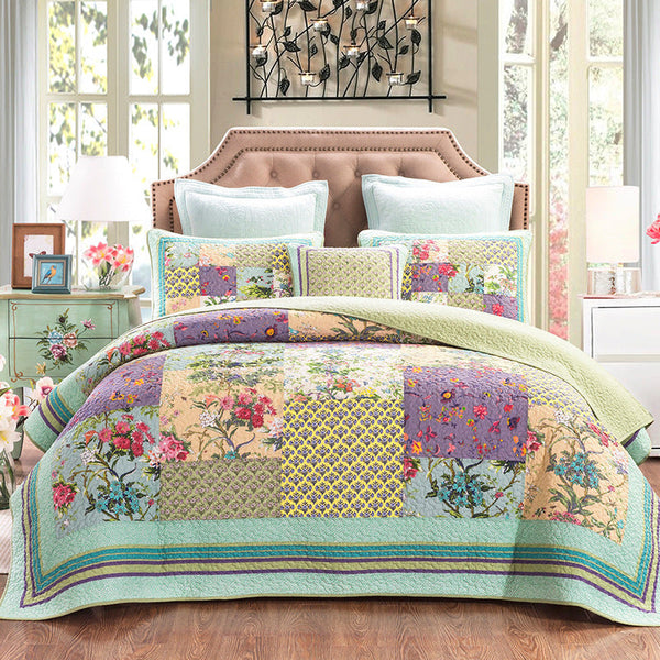 HKM-358867 Three-Piece Cotton Bedding Set with Floral Design, Suitable for 1.8m Beds, Includes Duvet Cover and Pillowcases