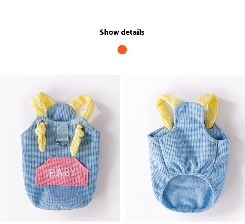 HKM-3588797 Spring and Summer Cat Macaron Pocket Traction Sling Clothes in Ollie Pink and Bondi Blue