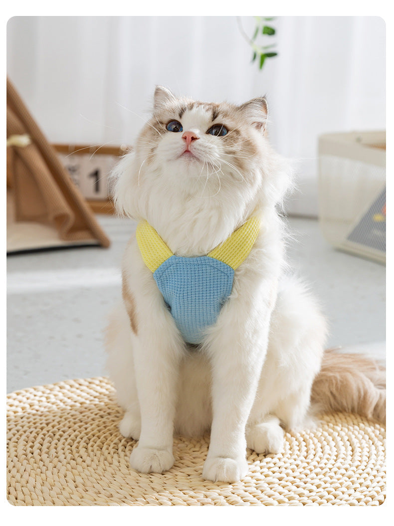 HKM-3588797 Spring and Summer Cat Macaron Pocket Traction Sling Clothes in Ollie Pink and Bondi Blue