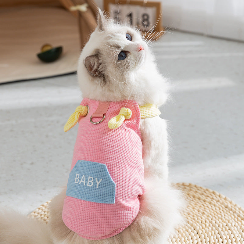 HKM-3588797 Spring and Summer Cat Macaron Pocket Traction Sling Clothes in Ollie Pink and Bondi Blue