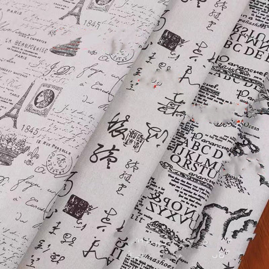 HKM-358931 Cotton Hemp Cloth with Monochrome Print - 10m Roll, 300g/㎡, 155cm Wide
