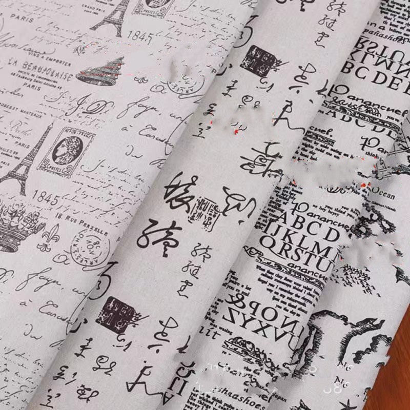 HKM-358931 Cotton Hemp Cloth with Monochrome Print - 10m Roll, 300g/㎡, 155cm Wide