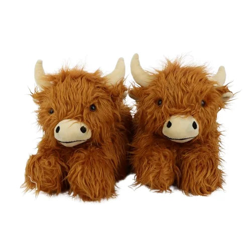 HKM-358931 Highland Cow Plush Slippers for Kids and Adults - Soft and Cute Winter House Shoes