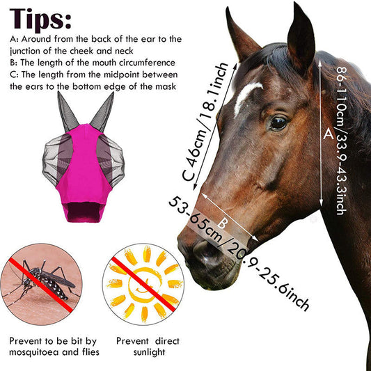 HKM-3589693 Comfort Fit Lycra Horse Fly Mask with Ears for UV Protection in Multiple Sizes and Colors