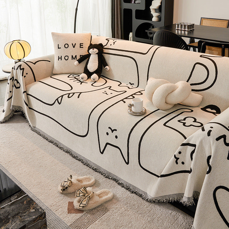 HKM-358995 Full Coverage Anti-Scratching Sofa Cover in Stripes and Cartoon Designs