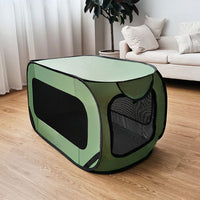HKM-3590461 Portable Dog Car Cage for Small to Medium Breeds - Gray, Red, Green - Oxford Mesh & Steel Wire, 94x53x53cm
