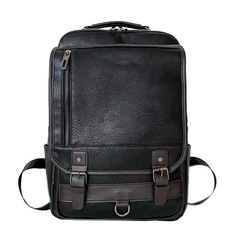 HKM-359315 Stylish Black Genuine Leather Business Backpack for Men