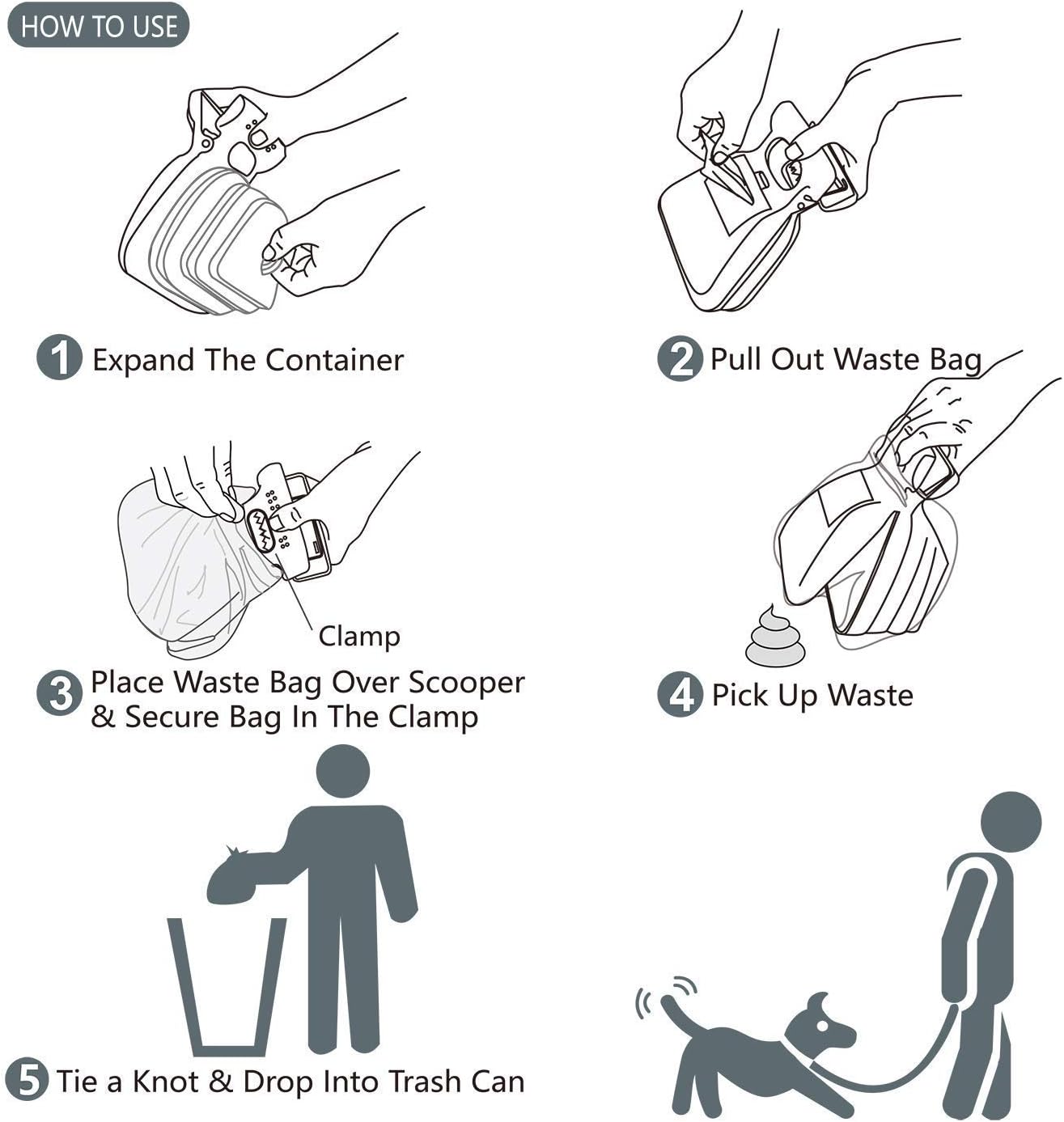 HKM-3595453 Portable Handheld Pooper Scooper with Expandable Waste Storage and Waste Bag Dispenser for Dogs