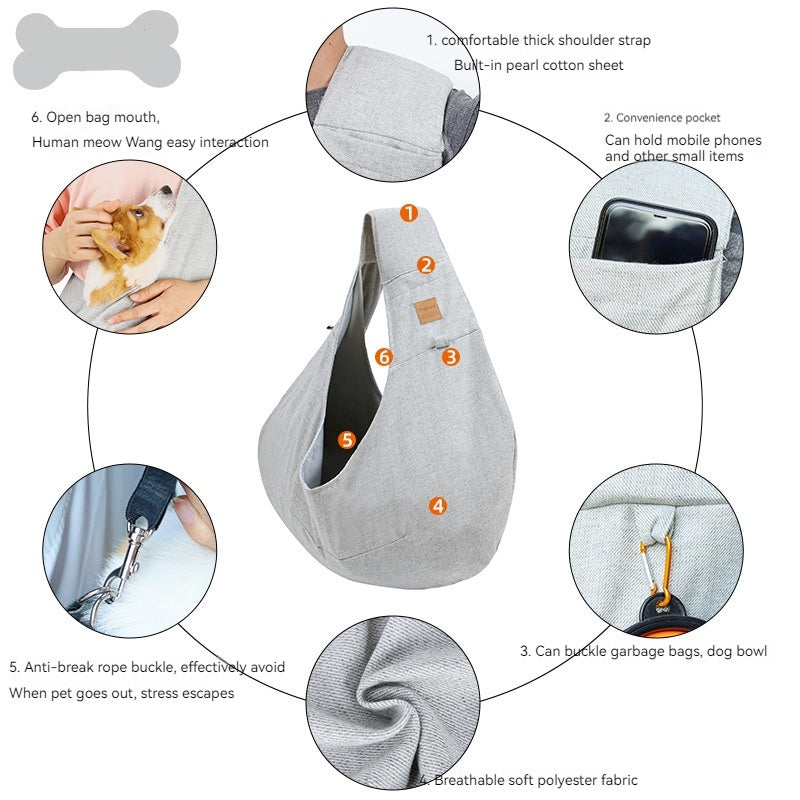 HKM-3596221 Pet Shoulder Bag for Dogs - Medium Soft Polyester, Solid Carbon Gray & Smoke Gray Design