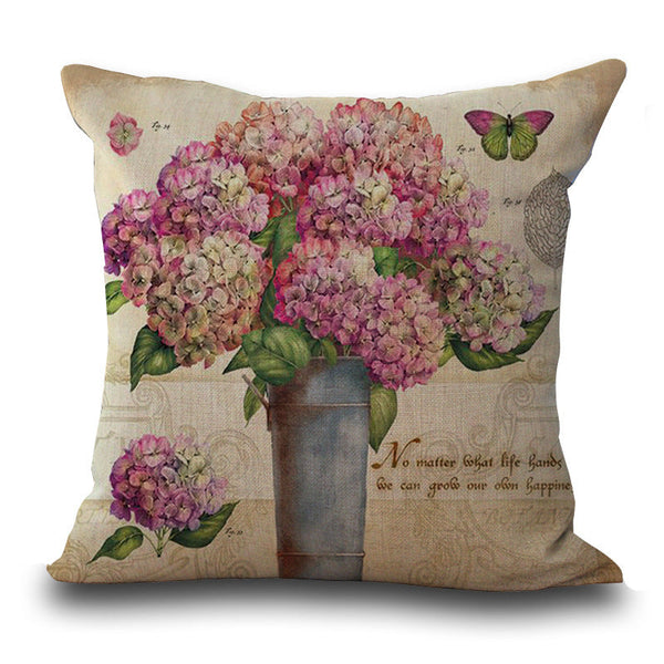 HKM-359635 Retro Flower Pattern Peach Skin Decorative Pillowcase - 45x45 cm