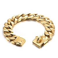 HKM-3596605 Widened Stainless Steel Dog Collar - 42MM in Gold and White, Multiple Length Options Available