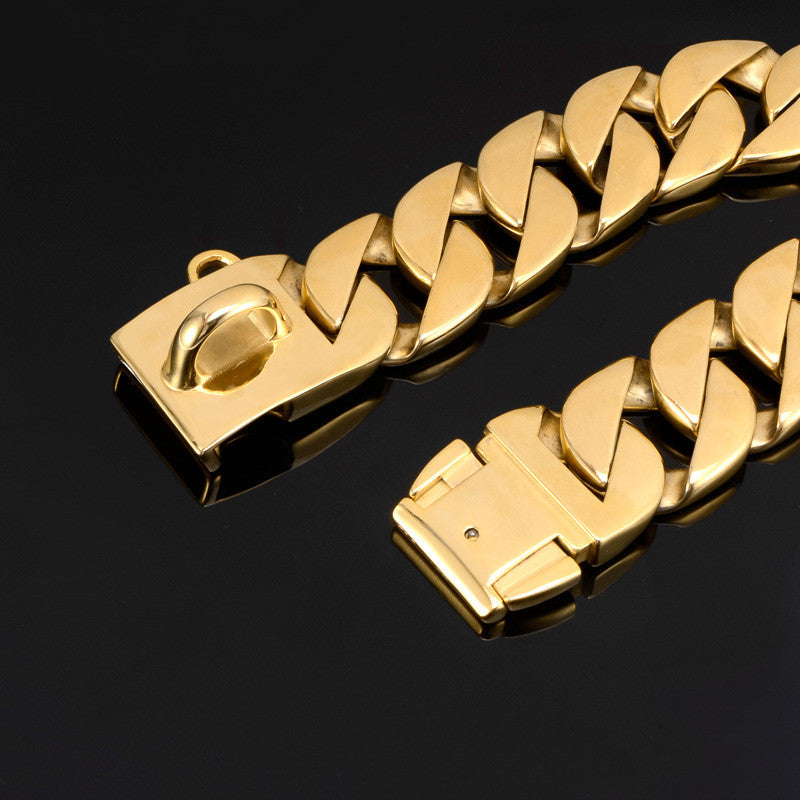 HKM-3596605 Widened Stainless Steel Dog Collar - 42MM in Gold and White, Multiple Length Options Available
