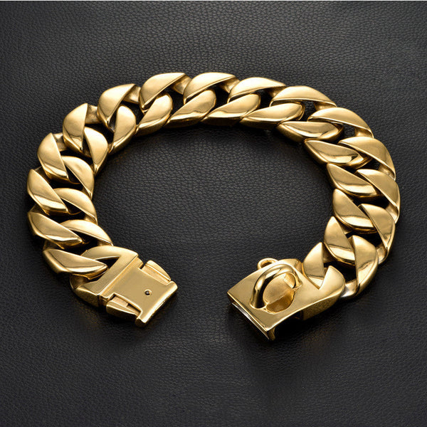 HKM-3596605 Widened Stainless Steel Dog Collar - 42MM in Gold and White, Multiple Length Options Available
