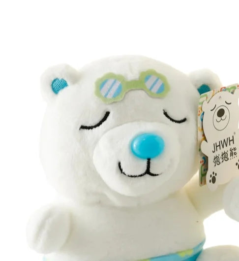 HKM-359699 Hugging Bear Plush Toy with Green Sunglasses and Blue Floral Shorts - Summer Edition