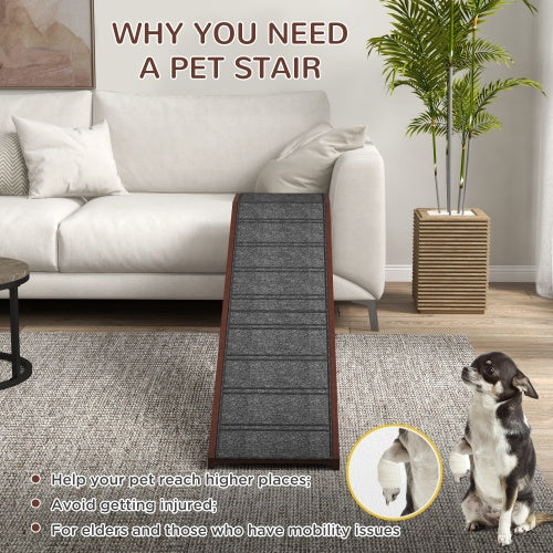 HKM-3597245 Dog Ramp for Beds - Wooden Pet Ramp with Non-Slip Carpet, 74" x 16" x 25", Easy Access for Dogs and Cats