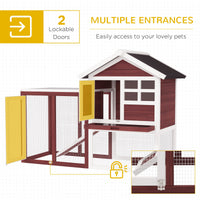 HKM-3597629 Wooden Rabbit Hutch with Waterproof Roof, Indoor/Outdoor Bunny Cage, Removable Tray & Ramp, Natural Brown Finish