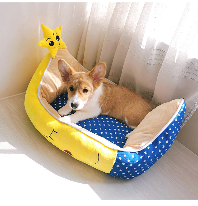 HKM-3598013 Cozy Crystal Velvet & Cotton Canvas Dog Mat Nest - 67x45x30cm
