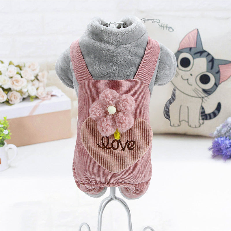 HKM-3598397 Plush Cotton Coat for Small Dogs - Teddy Bichon Pomeranian Chihuahua, Light Gray and Pink Options