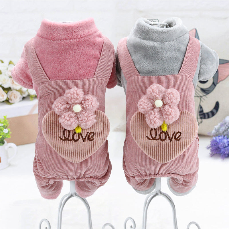 HKM-3598397 Plush Cotton Coat for Small Dogs - Teddy Bichon Pomeranian Chihuahua, Light Gray and Pink Options