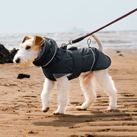HKM-3598525 Autumn and Winter Wind-Proof Dog Shell Jacket in Bean Green, Beige, and Black Sizes S to 2XL