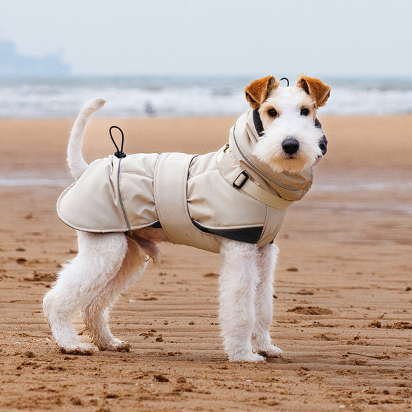 HKM-3598525 Autumn and Winter Wind-Proof Dog Shell Jacket in Bean Green, Beige, and Black Sizes S to 2XL