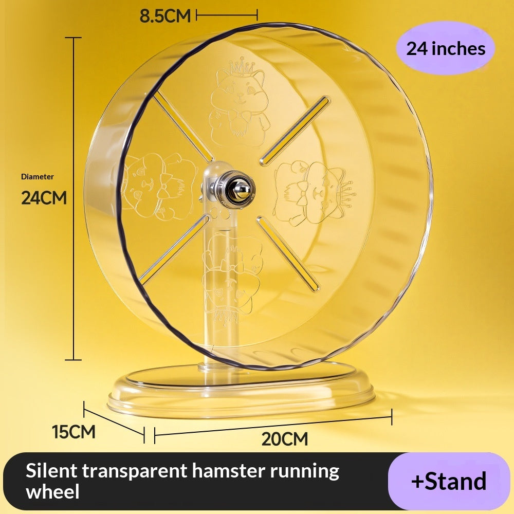 HKM-3599037 Silent Large-Sized Hamster Running Wheel with Transparent Support - 24cm Wide Surface