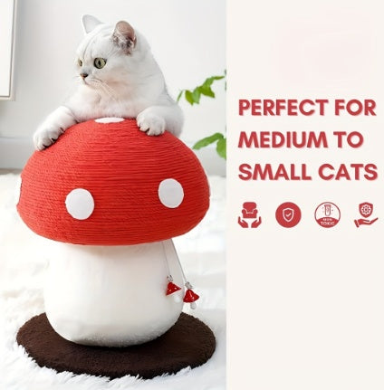 HKM-3599933 Mushroom Cat Climbing Frame with Fluffy Base and Sisal Scratching Post for Cats